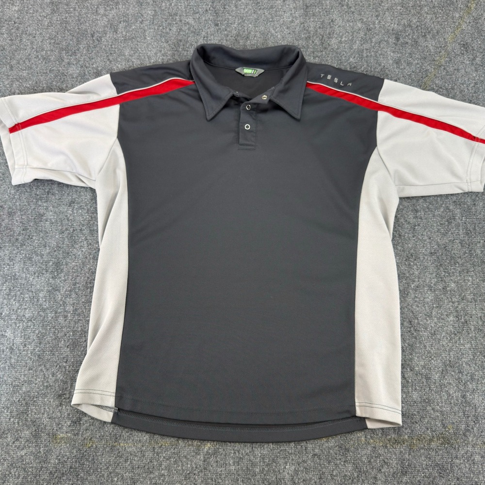 Tesla Service Technician Colorblock Polo Shirt Grey Charcoal Red Size Large